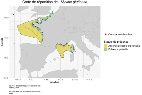 Carte de répartition de Myxine glutinosa Myxine glutinosa