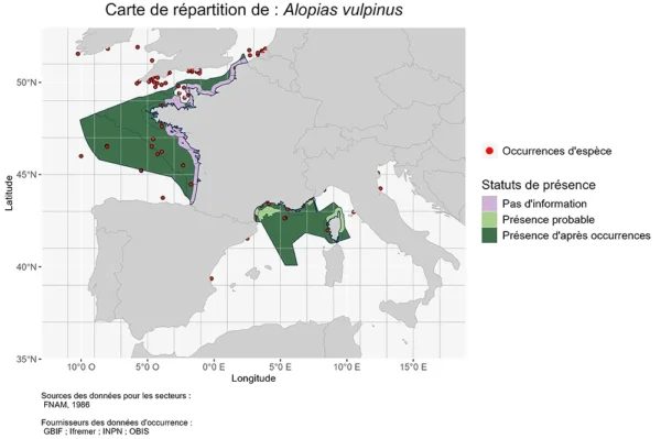 Carte de Répartition de Alopia vulpinus Répartition alopia vulpinus