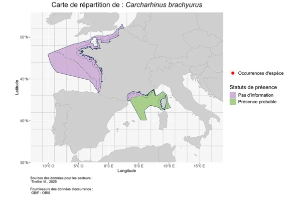 Carte de répartition de Carcharhinus brachyurus Répartition Carcharhinus brachyurus