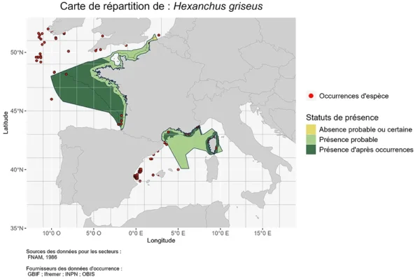 Répartition Requin griset - Hexanchus griseus Répartition Requin griset - Hexanchus griseus