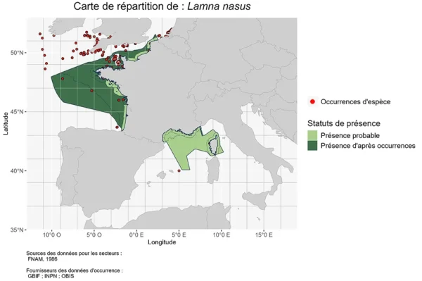 Carte de répartition de Lamna nasus Répartition Lamna nasus