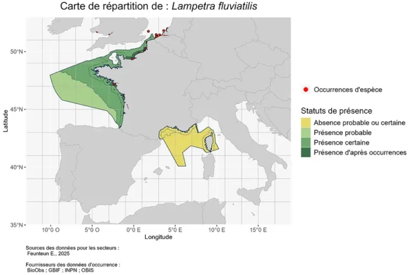 Répartition de la Lamproie de rivière Répartition de la Lamproie de rivière