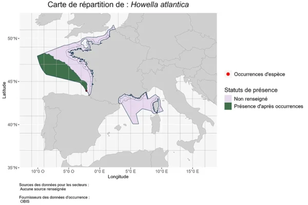Carte de Répartition de Howella atlantica Répartition Howella atlantica