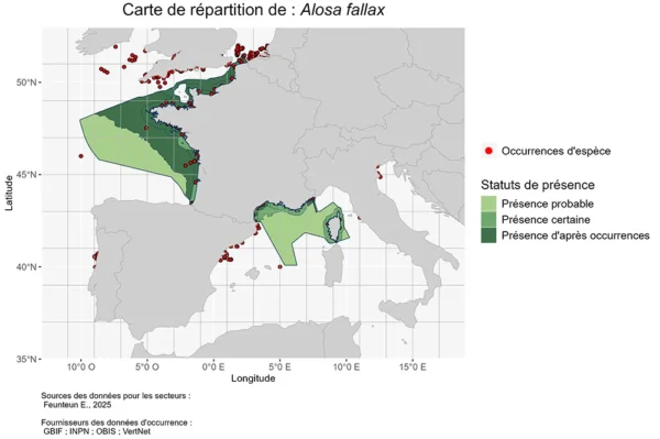 Carte de Répartition de Alosa fallax Répartition Alosa fallax