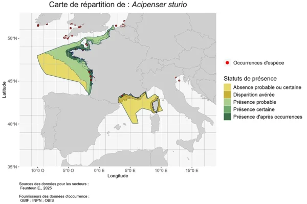 Carte de Répartition de Acipenser sturio Répartition Acipenser sturio