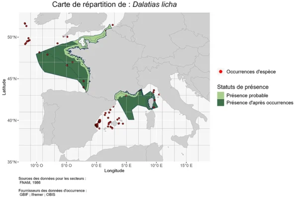 Carte de Répartition de Dalatias licha Répartition Dalatias licha