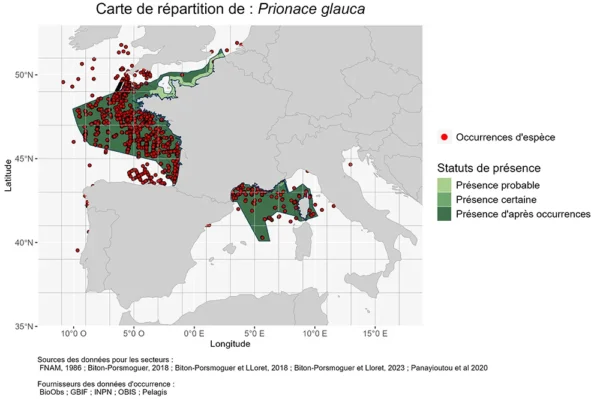 Carte de Répartition de Prionace glauca Répartition Prionace glauca