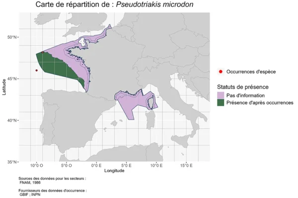 Carte de répartition de Pseudotriakis microdon - Requin à longue dorsale Répartition Pseudotriakis microdon