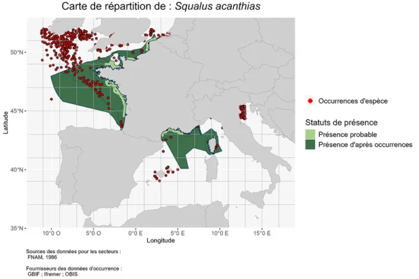 Carte de Répartition de Squalus acanthias Répartition Squalus acanthias