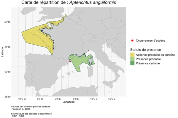 Carte de Répatition de Apterichtus anguiformis Répatition Apterichtus anguiformis