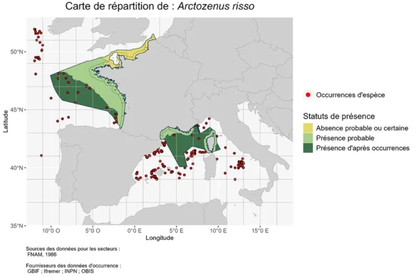 Carte de Répartition de Arctozenus risso Répartition Arctozenus risso