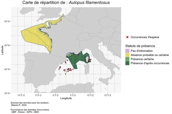 Carte de Répartition de Aulopus filamentosus Répartition Aulopus filamentosus