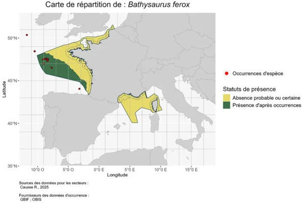 Carte de Répartition de Bathysaurus ferox Répartition Bathysaurus ferox