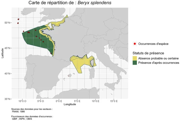 Carte de Répartition de Beryx splendens Répartition Beryx splendens