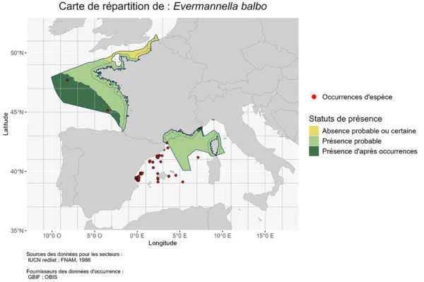 carte de Répartition de Evermannella balbo Répartition Evermannella balbo