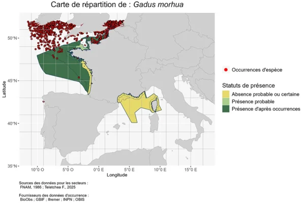 Carte de Répartition de gadus morhua Répartition gadus morhua