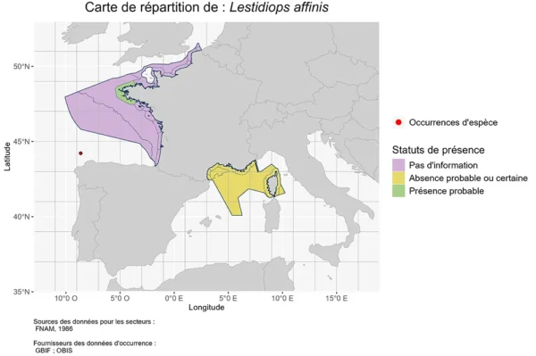 Carte de Répartition de Lestidiops affinis Répartition Lestidiops affinis