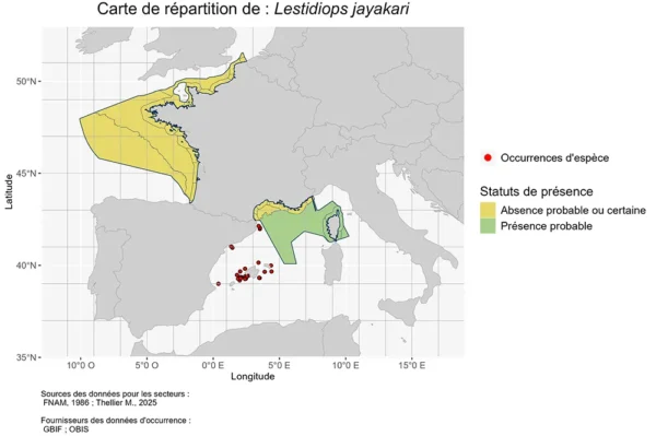Carte de Répartition de Lestidiops jayakari Répartition Lestidiops jayakari