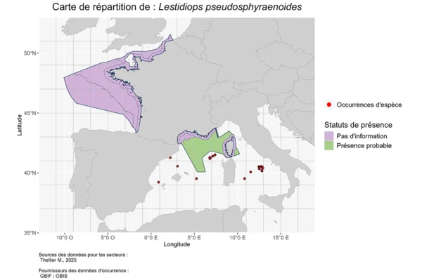 Carte de Répartition de Lestidiops pseudosphyraenoides Répartition Lestidiops pseudosphyraenoides