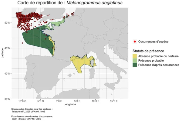 Carte de Répartition de Melanogrammus aeglefinus Répartition melanogrammus aeglefinus