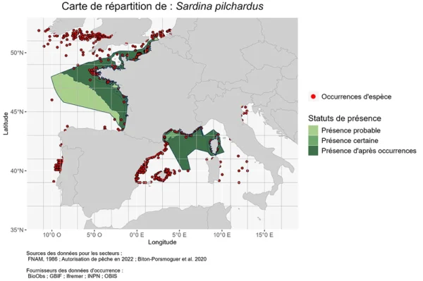 Carte de Répartition de Sardina pilchardus Répartition Sardina pilchardus